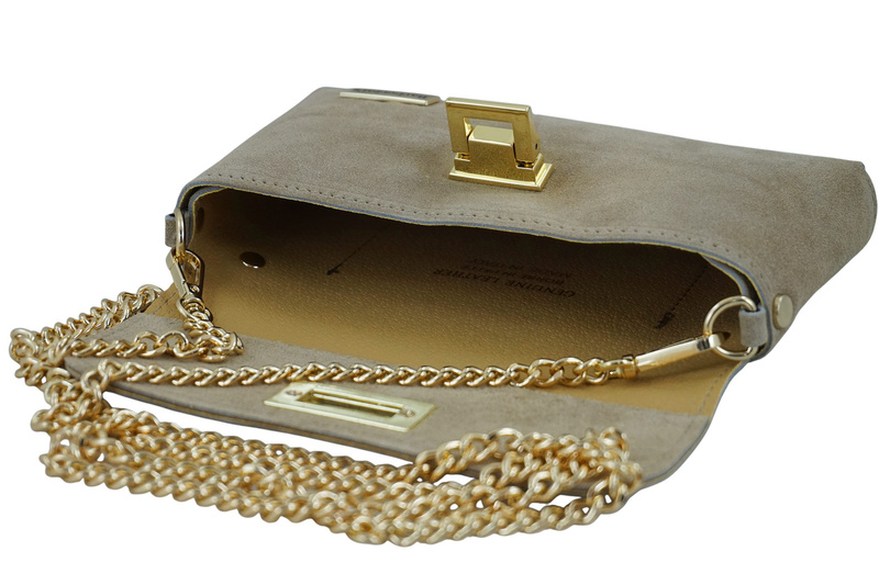 Zamszowa kopertówka na łańcuszku Barberinis - Beżowa