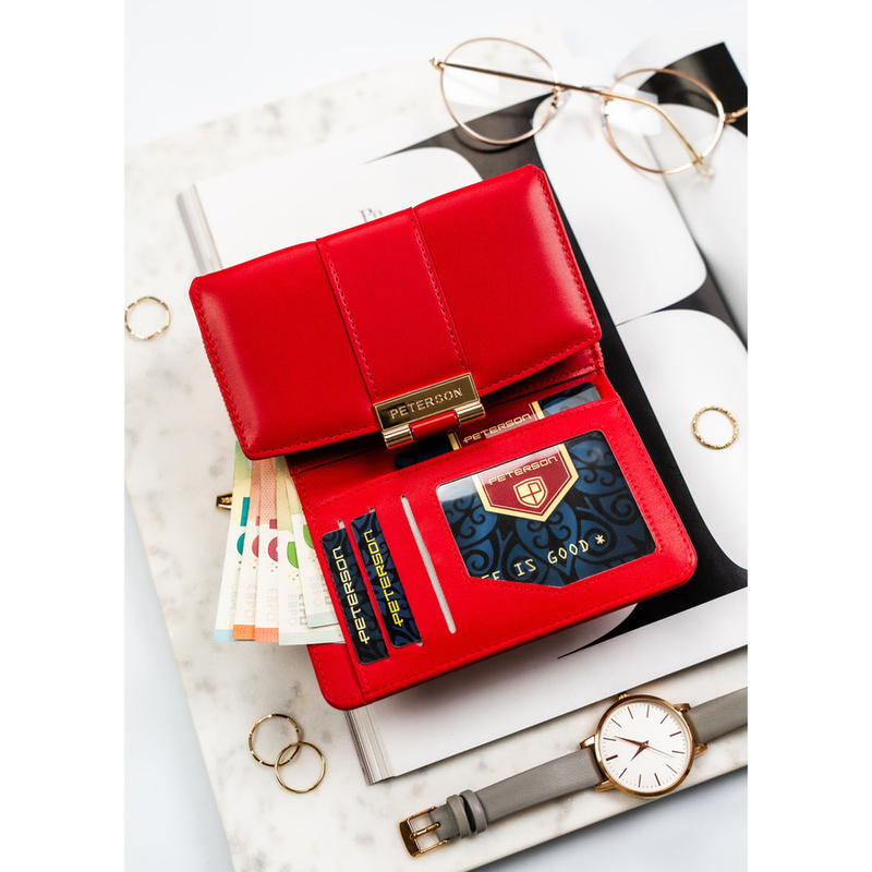 Czerwony portfel damski wykonany ze skóry ekologicznej - Peterson