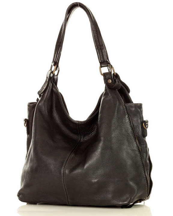 Torba skórzana wysokogatunkowa na ramię styl miejski shoulder leather bag - MARCO MAZZINI czarna