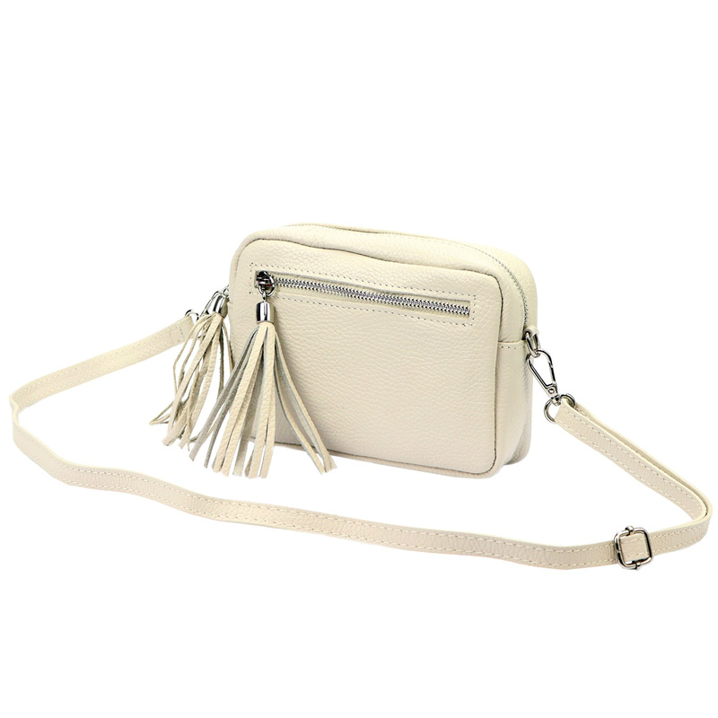 Damska listonoszka torebka Skórzana z brelokiem frędzlem i kieszeniami Luka