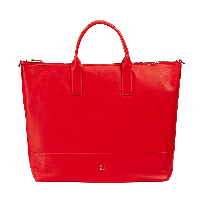 DuDu Duża damska shopperbag skóra naturalna z paskiem i kieszeniami