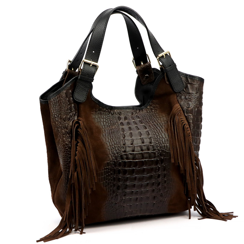 Vera Pelle damska shopperbag skórzana skóra krokodyla torebka na ramię