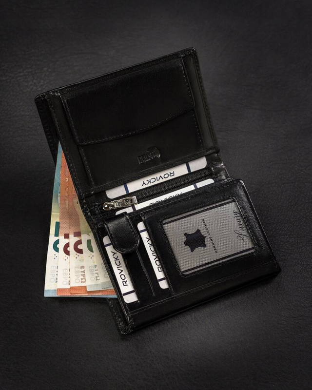Duży Skórzany portfel męski system RFID Rovicky
