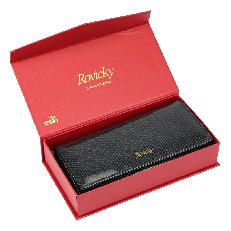 Rovicky klasyczny podłużny portfel duży skóra naturalna lakierowana RFID