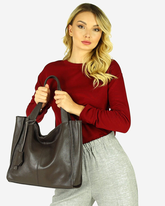 Modna torebka damska skórzany shopper bag - MARCO MAZZINI Portofino Max ciemny brąz caffe