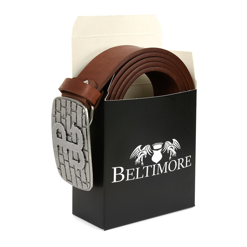 Beltimore skórzany pasek męski koniak szeroki premium W32 : Kolory - brązowy, beżowy, Rozmiar pasków - r.85-100 cm