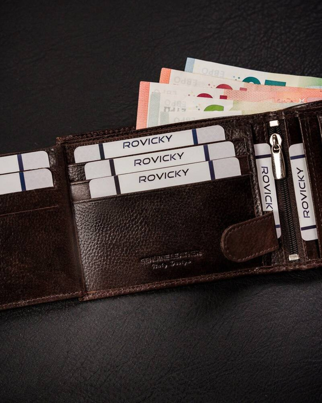 Skórzany męski portfel na zatrzask Rovicky z RFID