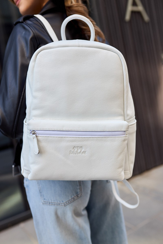 Skórzany plecak A4 duży pojemny do szkoły Włoski kremowy P16