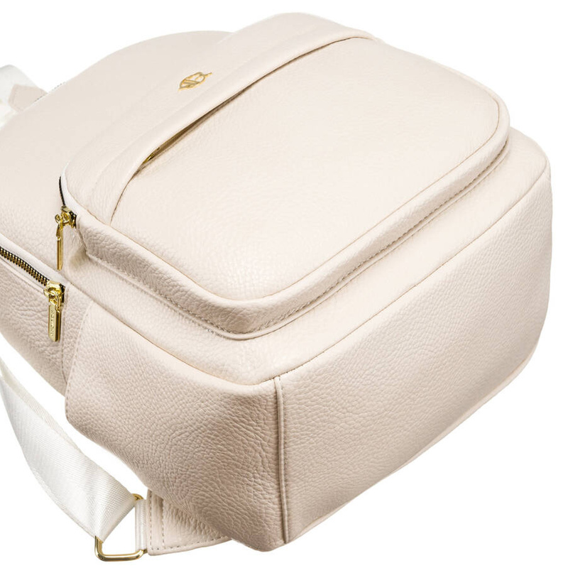 Elegancki plecak damski z bocznymi kieszeniami wykonany ze skóry ekologicznej w beżowym kolorze - Rovicky