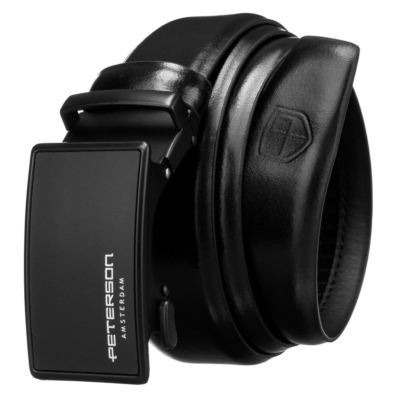 męski pasek z prawdziwej skóry Peterson PTN A004 BLACK