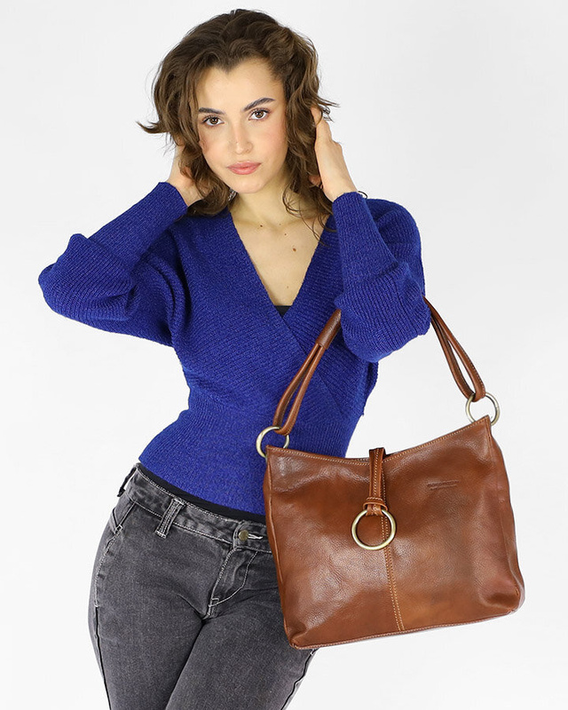 Klasyczna torba skórzana na ramię premium leather - MARCO MAZZINI brązowa