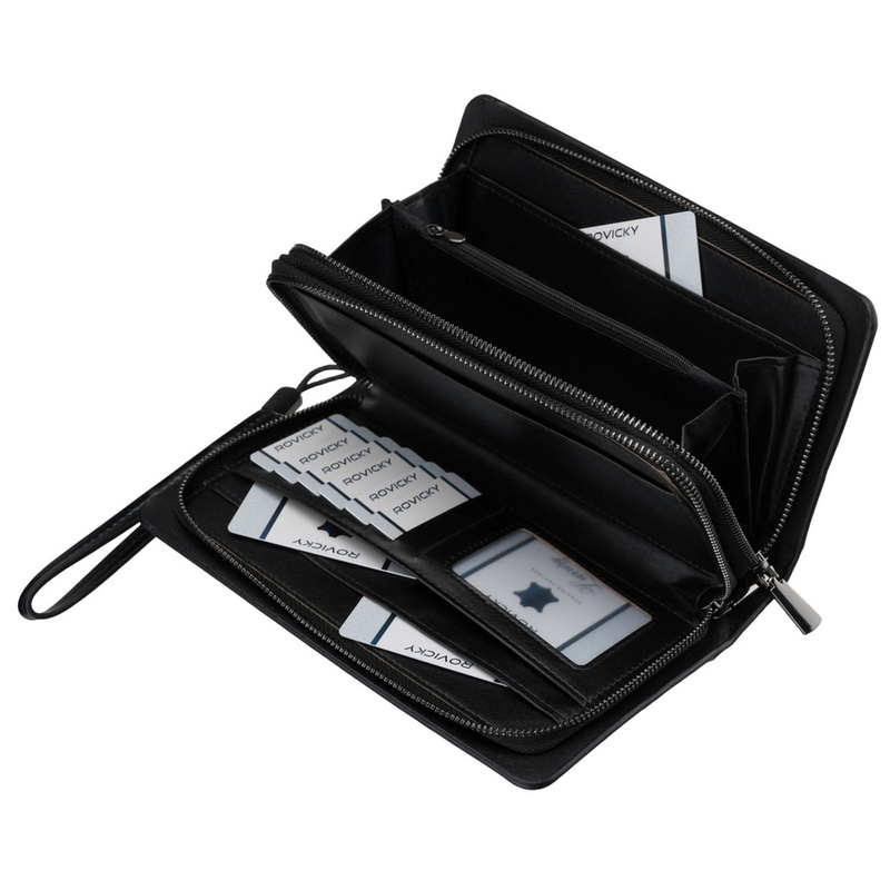 Saszetka męska ze skóry ekologicznej w czarnym kolorze, dwukomorowa - Rovicky