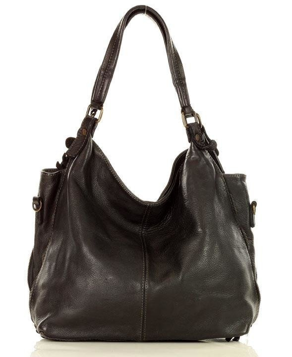 Torba skórzana wysokogatunkowa na ramię styl miejski shoulder leather bag - MARCO MAZZINI czarna