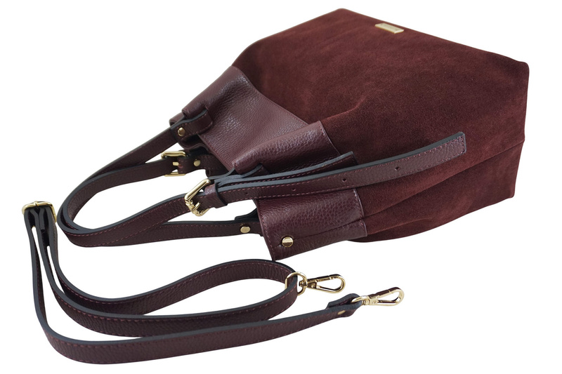 Elegancka torebka damska z naturalnego zamszu - Bordowa