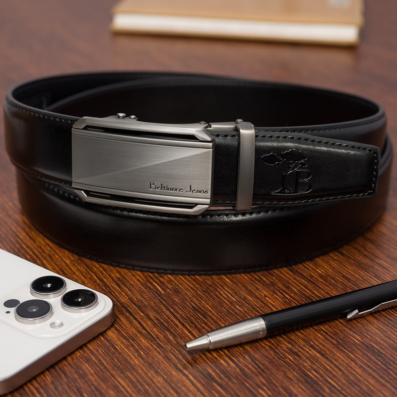 Pasek męski skórzany klamra automatyczna czarny Beltimore A51 : Kolory - granatowy, Rozmiar pasków - r.100-115 cm