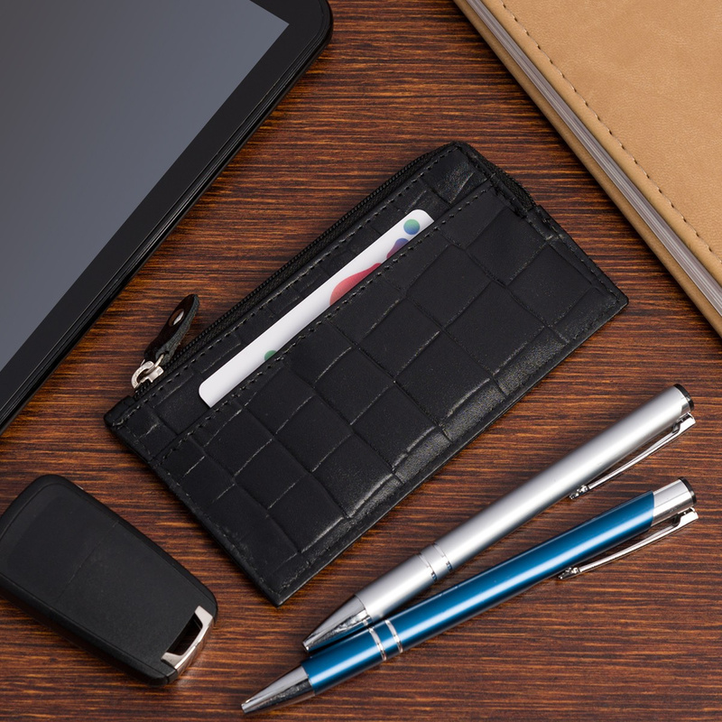 Etui na dokumenty karty czarne skórzane skóra croco slim Beltimore J06