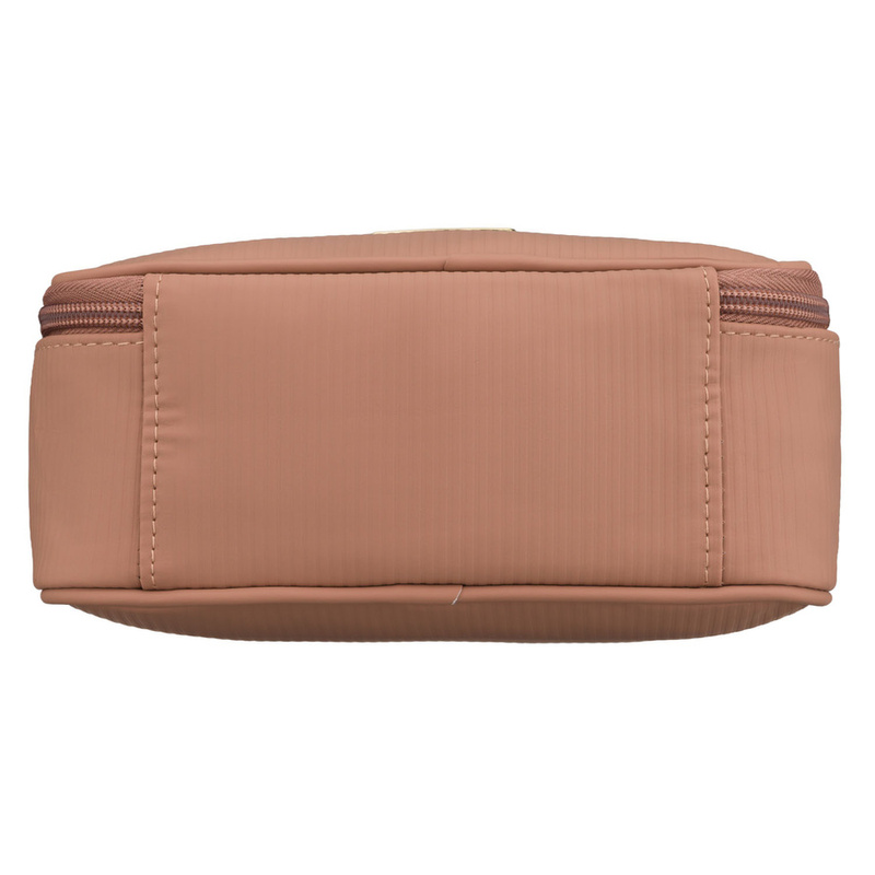 Jednokomorowa kosmetyczka z tkaniny syntetycznej w beżowym kolorze wyposażona praktyczny uchwyt - Peterson