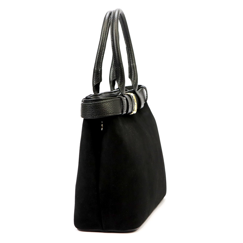 Dwukomorowy Damski skórzany kuferek do ręki z dopinanym paskiem Luka