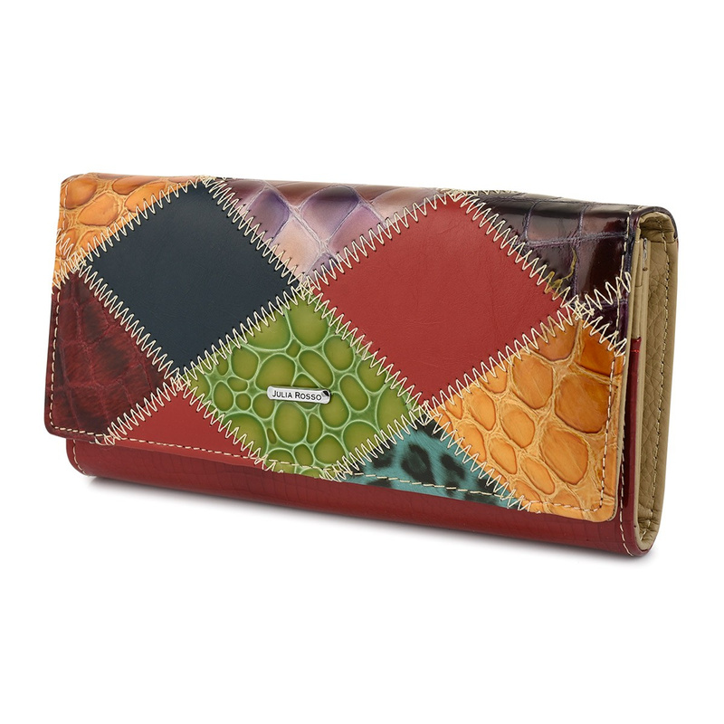 Portfel patchwork boho Julia Rososo skóra duży pudełko G89