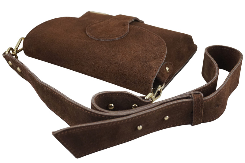 Zamszowa listonoszka na szerokim pasku - Brązowa