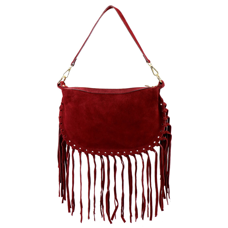 Luka Zamszowa damska listonoszka skórzana z frędzlami torebka na ramię