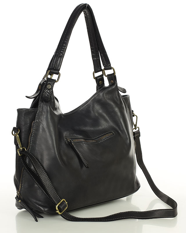 Torba skórzana wysokogatunkowa na ramię styl miejski shoulder leather bag - MARCO MAZZINI czarna