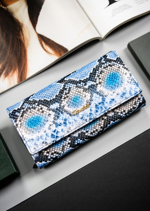 Podłużna portmonetka Stylowy damski portfel ze wzorem skóry węża Cavaldi