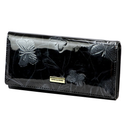 Gregorio damski portfel podłużny skóra naturalna wzór motyle lakierowana