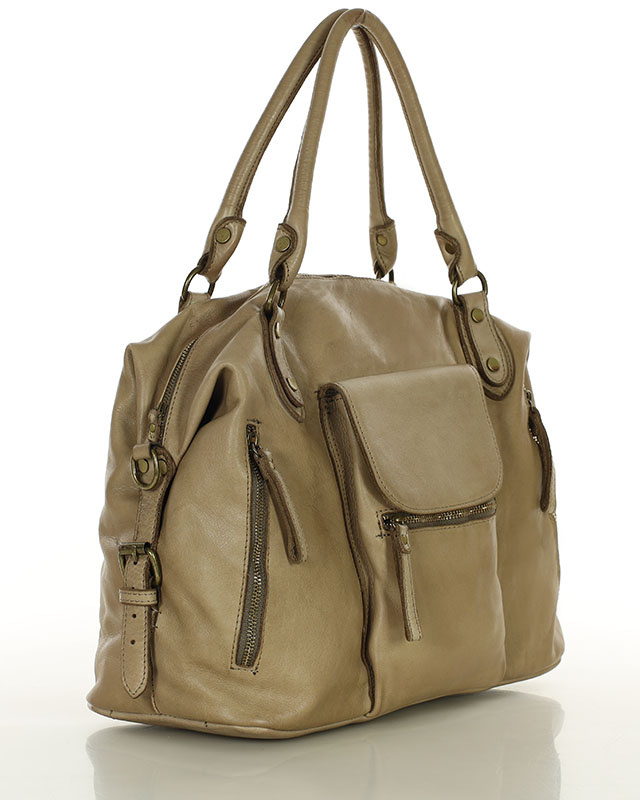 Torba biznesowa bowling retro bag skórzana - MARCO MAZZINI beżowa taupe