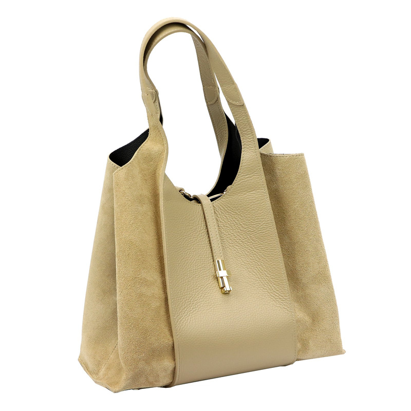 Vera Pelle damska torebka na ramię skóra naturalna shopperbag z paskiem