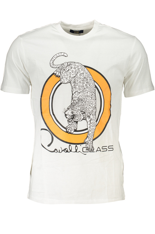 T-SHIRT MĘSKI Z KRÓTKIM RĘKAWEM KLASY CAVALLI BIAŁY