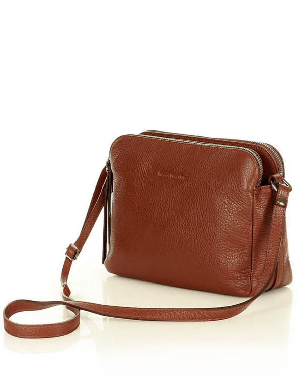 Torebka skórzana crossbody listonoszka dwie komory - MARCO MAZZINI brąz migdałowy