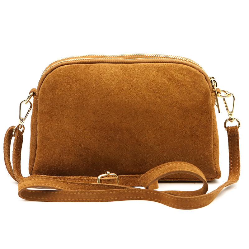 Dwukomorowa damska listonoszka skórzana zamszowa torebka na ramię Luka