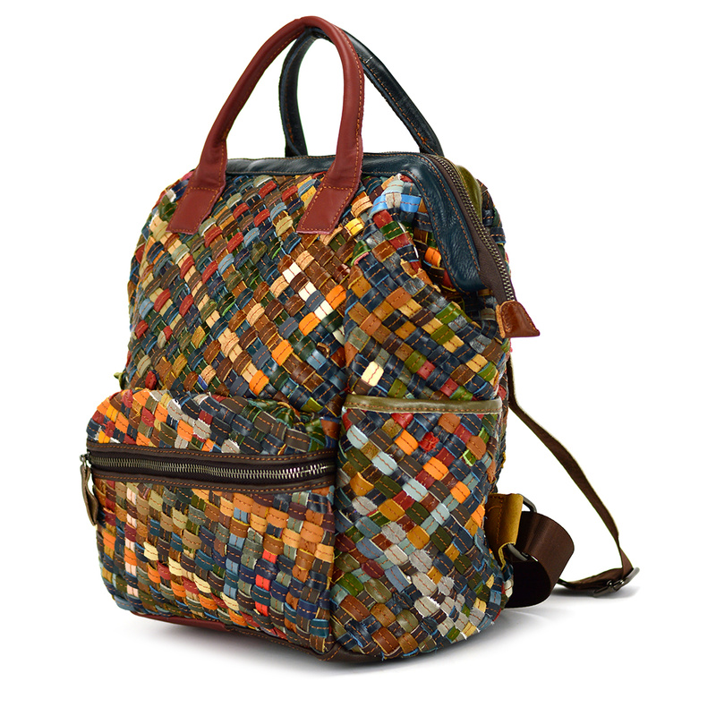 Magic Bags duży plecak damski skórzany kieszenie kolorowa mozaika duży