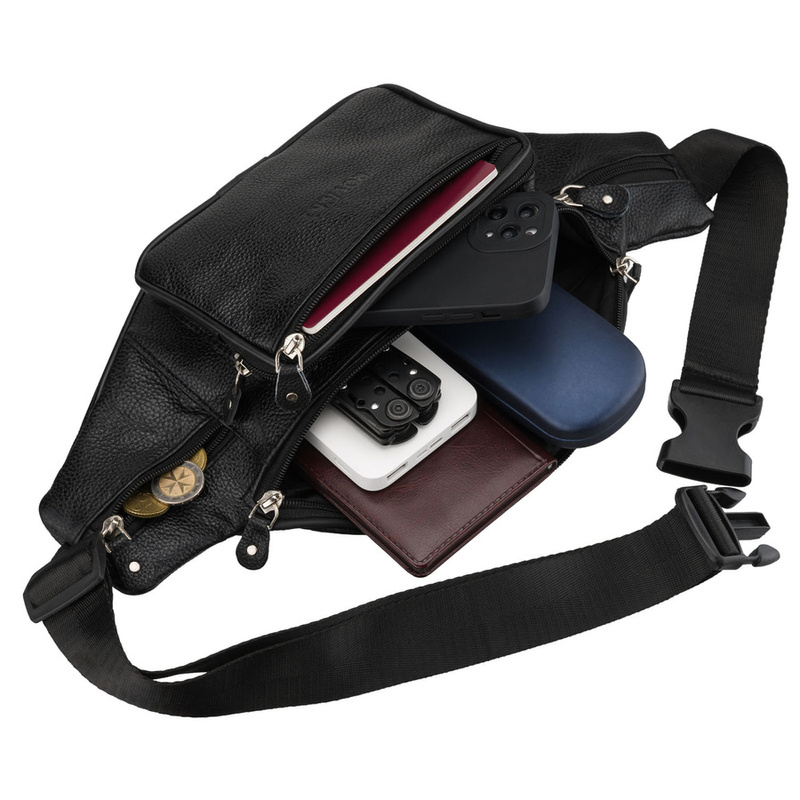 Czarna, skórzana saszetka męska zamykana na suwak, jednokomorowa - Rovicky