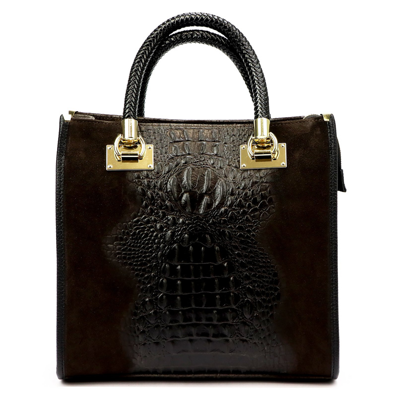 Vera Pelle damski kuferek skórzany torebka do ręki skóra krokodyla