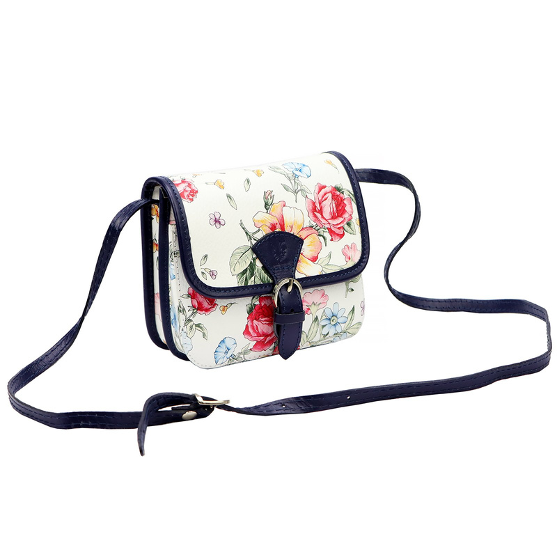 Skórzana damska listonoszka torebka przez ramię w kwiaty Gregorio