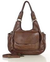 Włoska torebka skórzana z kieszenią z przodu retro bag handmade - MARCO MAZZINI czekoladowy brąz