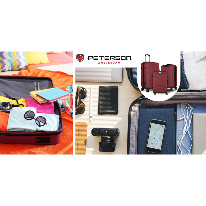 Bordowa walizka z tworzywa ABS+ wyposażona w szyfrowany zamek - Peterson