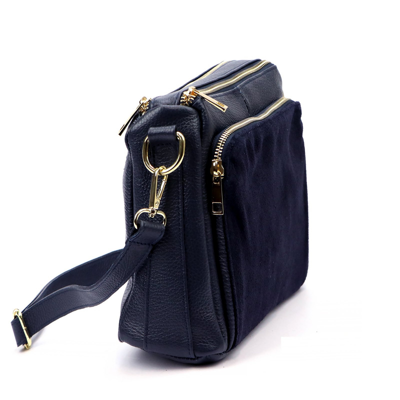 Luka damska listonoszka na ramię skóra naturalna dwie komory trzy kieszenie