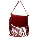 Luka Zamszowa damska listonoszka skórzana z frędzlami torebka na ramię