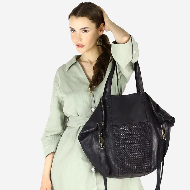 Torba damska skórzana shopper z kieszeniami - It bag MARCO MAZZINI czarna