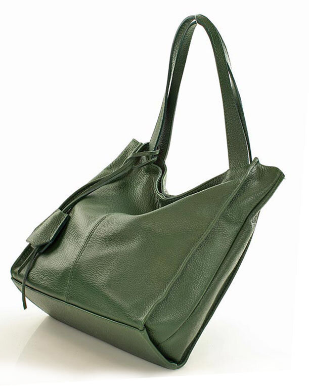 Modna torebka damska skórzany shopper bag - MARCO MAZZINI Portofino Max ciemny zielony
