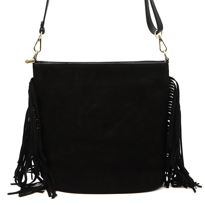 Vera Pelle damska listonoszka skóra naturalna zamszowa torebka z frędzlami