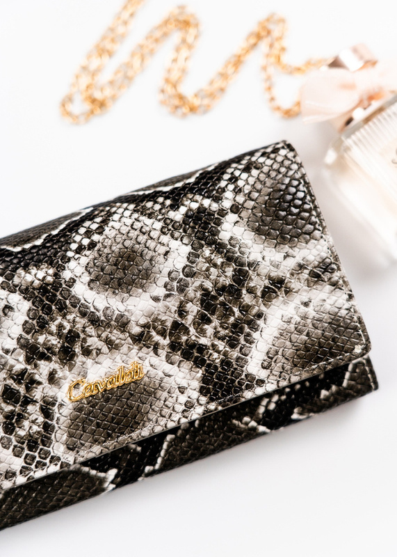 Podłużna portmonetka Stylowy damski portfel ze wzorem skóry węża Cavaldi