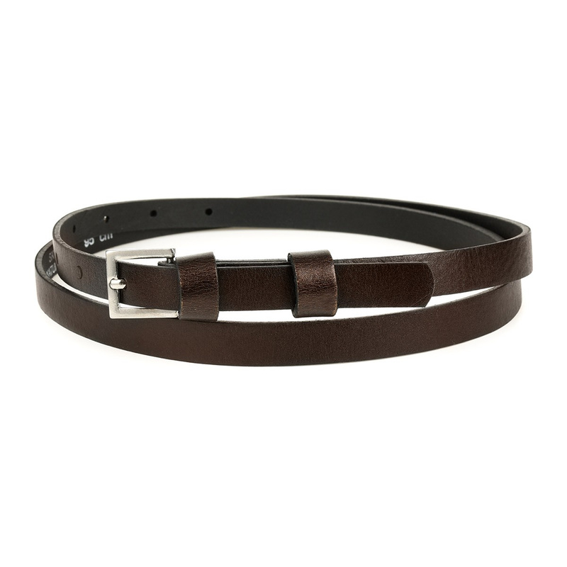 Pasek damski wąski solidny skórzany do sukienki brązowy S18 : Kolory - brązowy, beżowy, Rozmiar pasków - r.95-110 cm