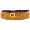 Skórzany pasek damski do spodni sukienki musztardowa skóra nat 1,8 cm Beltimore O16 : Kolory - żółty, złoty, Rozmiar pasków - r.105-120 cm