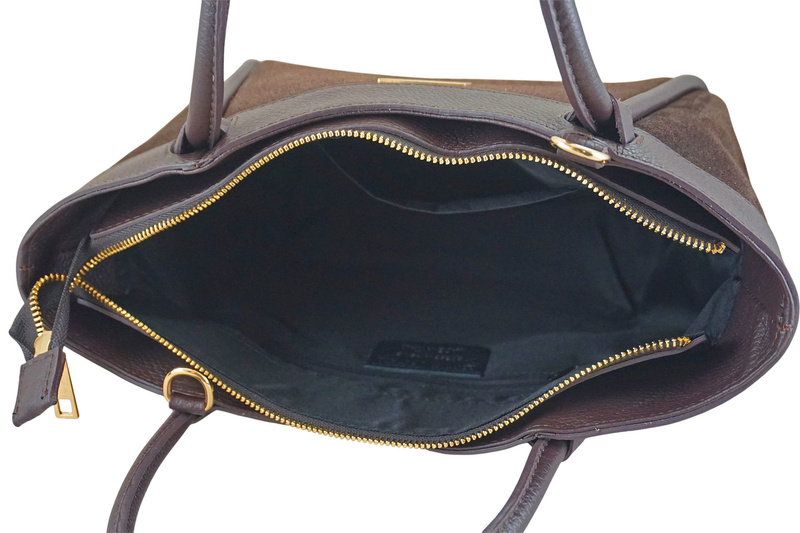 Elegancka torebka ze skóry zamszowej - Brązowa ciemna