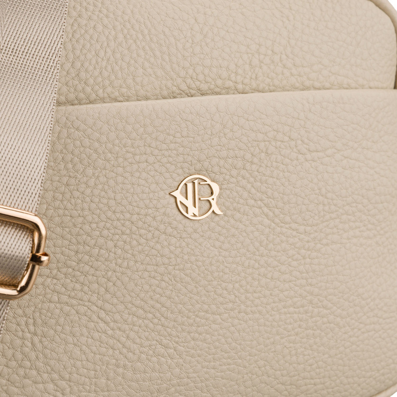 Torebka-listonoszka crossbody z kieszeniami na suwak, wykonana ze skóry ekologicznej w beżowym kolorze - Rovicky