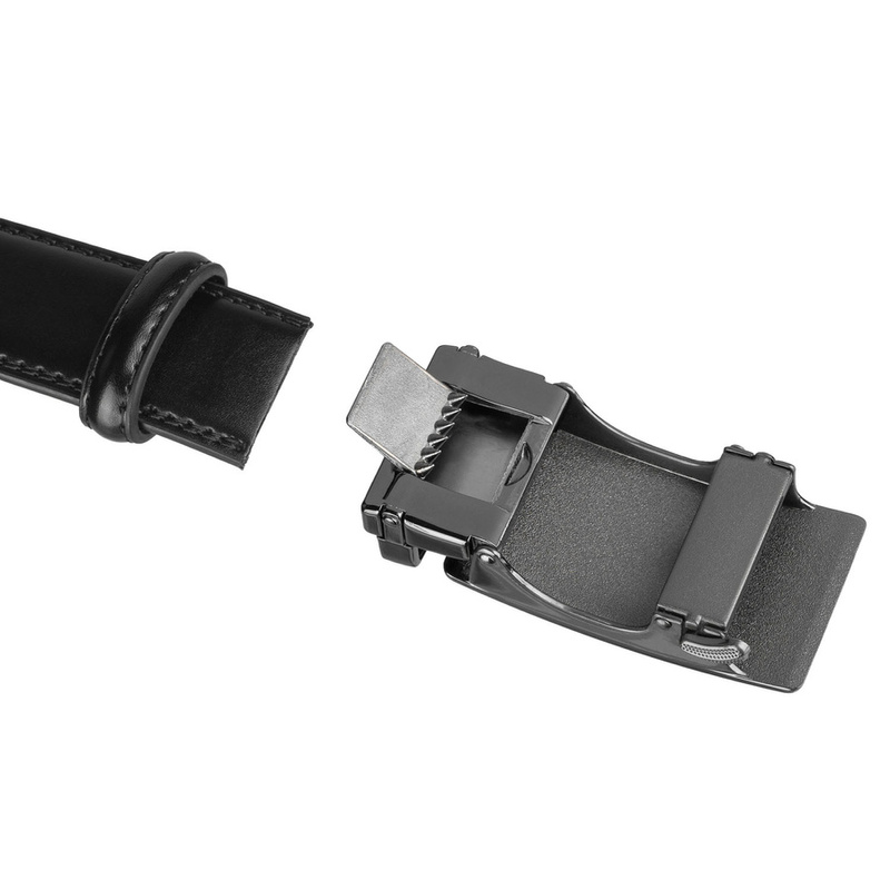 Pasek męski z automatyczną klamrą wykonany ze skóry naturalnej w czarnym kolorze - Peterson